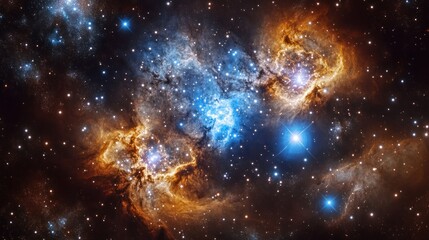 Naklejka premium A stunning cosmic scene showcasing vibrant nebulae and star formations in deep space.