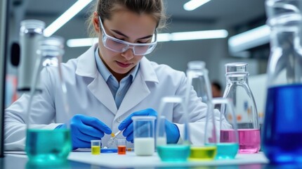 Technician Prepares Laboratory Equipment for Chemical Experiment With Test Tubes