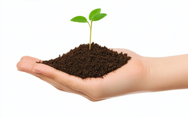 hand holding small plant sprouting from soil, symbolizing growth and nurturing