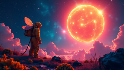 Obraz premium The Galactic Beekeeper: Tending the Cosmic Hive