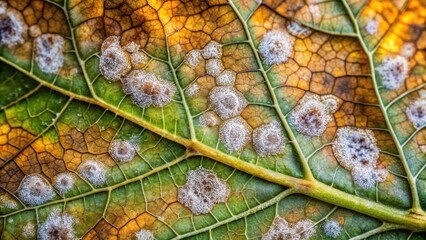 Close-up of bacteria feeding on a decaying leaf, decay, fungus growth,  decay