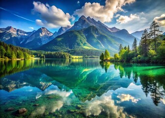 Fototapeta premium Austrian Lake Stubenberg Double Exposure: Serene Waterscape & Alpine Majesty