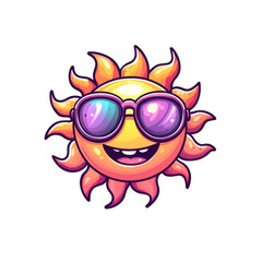 Cute and Cheerful Cartoon Sun Character with Sunglasses Facing Forward