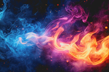Obraz premium Colorful smoke swirls in various hues against a dark black background creating an abstract and artistic visual composition
