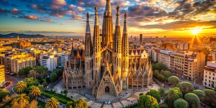 Barcelona Sagrada Familia Cathedral Exterior, High-Resolution Architectural Detail Stock Photo