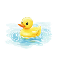 Cute Yellow Rubber Duck Floating on Calm Water Surface Illustration