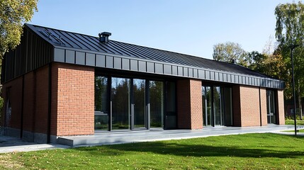 Obraz premium Modern Brick House with Black Metal Roof