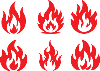 Fire icon silhouette vector set. Fire flame logo vector illustration