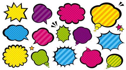 吹き出し　派手　水玉　ストライプ　アメコミ風　セット　ベクター