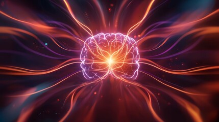 A vibrant, abstract representation of a brain with dynamic energy patterns radiating outward, symbolizing thought and connectivity.