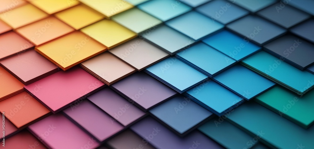 Poster a vibrant array of colorful squares arranged in a grid, showcasing a spectrum of hues and shades.