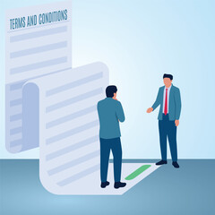 Obraz premium A man offers to another. Illustration for terms and conditions.