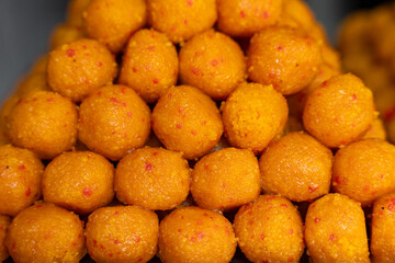 Close-up of delicious rasgulla sweet in a shop