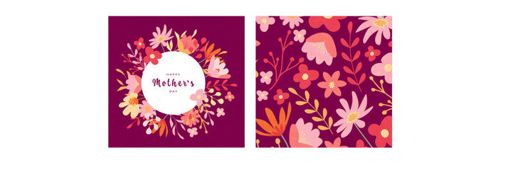 Happy Mother's Day vector greeting cards set with flowers stock illustration Mother's Day, Flower, Greeting Card, Invitation, Sale