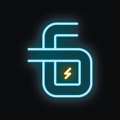 Fototapeta premium Neon sign representing a power bank being charged with a cable