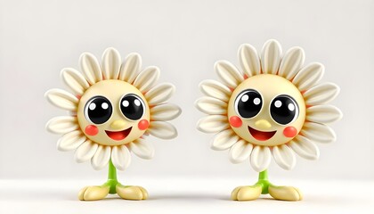 Fototapeta premium Adorable 3d Cartoon Flowers Happy Smiling Friends