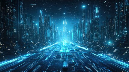 Futuristic Cityscape at Night: A Digital Neon Metropolis
