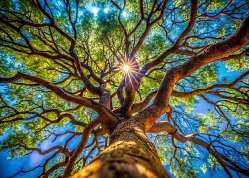 Broken Bones Tree (Oroxylum indicum) Canopy against Blue Sky - Bokeh Effect