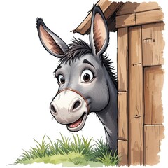 a cute little jolly donkey. On white isolated background in cartoon style.