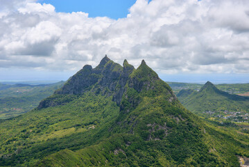 Peter Both Mountain, one of Mauritius' most distinctive peaks, offers a breathtaking aerial view...