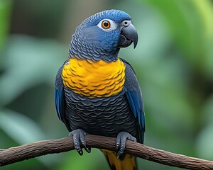 Obraz premium Vibrant blue and gold parrot perched on a branch.