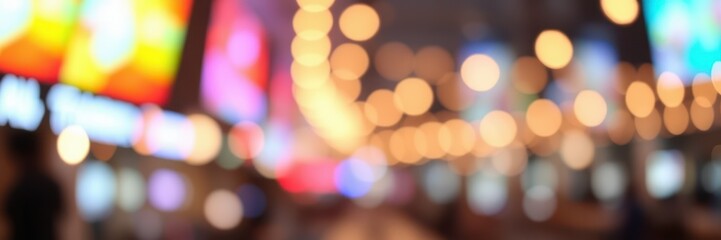 Colorful lights create a vibrant atmosphere in a busy urban street at night