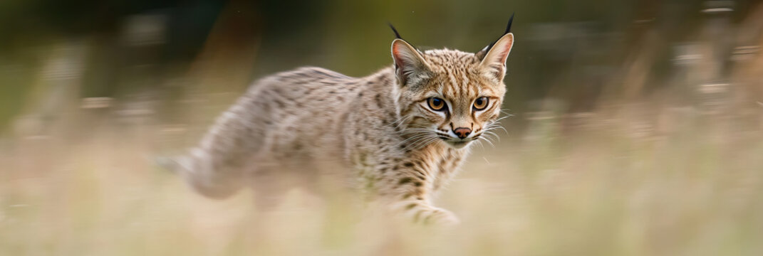 Bobcat Walking Through Grassland - Powered by Adobe