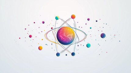 Colorful abstract representation of atoms and planets in space