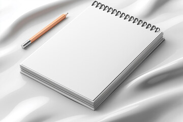 Blank Spiral Notebook and Pencil on White Draped Surface