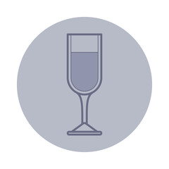 Icon of tall glass filled with liquid, set against circular background. Alcoholic drinks and party concept