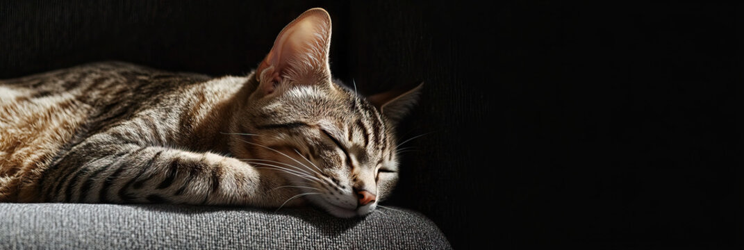 Sleeping Tabby Cat on Gray Fabric