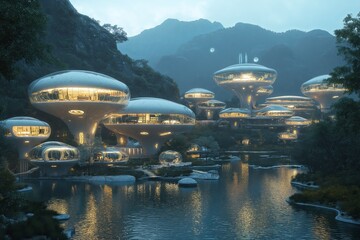 A floating city where technology and nature seamlessly blend. 