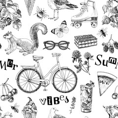 Summer vibes hand drawn seamless pattern
