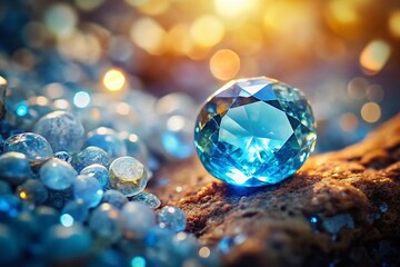 Close-up Candid Shot of a Pale Blue Gemstone on a Natural Surface