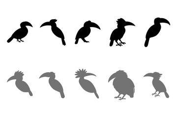 Hornbill Bird Silhouette Icon Set