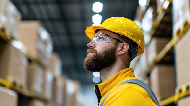 Warehouse worker safety inspection, boxes, planning