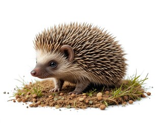 cute little hedgehog. On white isolated background in cartoon style.