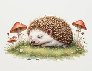 cute little black hedgehog . On white isolated background in cartoon style.