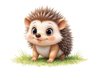 cute little hedgehog. On white isolated background in cartoon style.