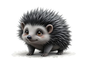 cute little black hedgehog . On white isolated background in cartoon style.