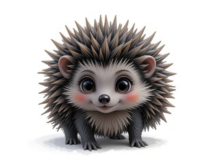 cute little black hedgehog . On white isolated background in cartoon style.