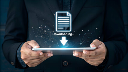 Digital File Downloading Concept on Futuristic Touchscreen Interface