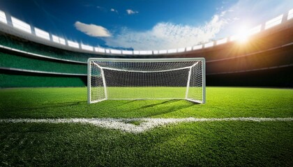 football goal standing on lush green grass at the stadium soccer sports stadium field goal post green grass competition