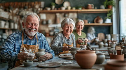 Seniors Enjoying Pottery Class Together
