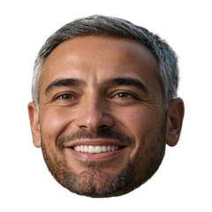 Fototapeta premium A man with graying hair smiles warmly, his expression conveying happiness and approachability. isolated on transparent background 