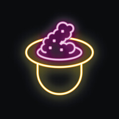 Neon sign of a magician hat with a worm coming out of it, perfect for any entertainment or magical themed design