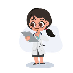 Adorable female physician doctor character holding a patient file