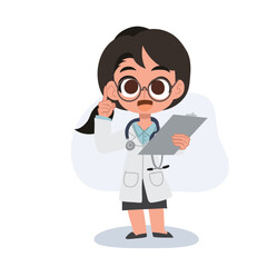 Adorable female physician doctor character holding a patient file