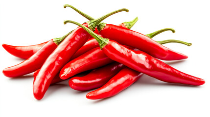 Pile of red chili peppers isolated on a white background with a clipping path, high-resolution photo
