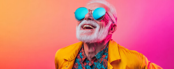 Elderly Man Enjoying Life in Vibrant Sunglasses